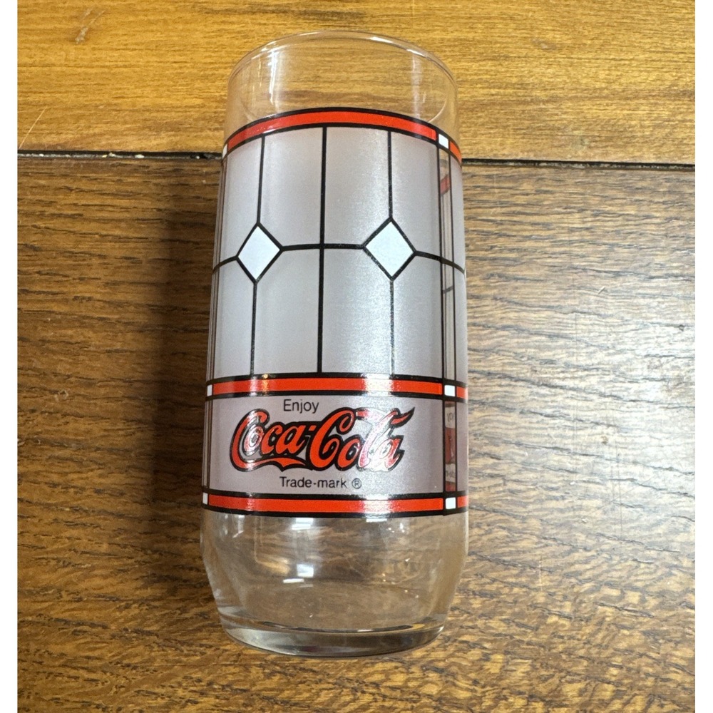 VINTAGE LIBBEY COCA COLA‎ GLASSES FROST TIFFANY STYLE WINDOW PANE STAINED